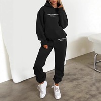 Ensemble de survêtement décontracté Lonsure pour femme, avec sweat à capuche imprimé lettres et pantalon en molleton brossé, style streetwear, 2 pièces, vente chaude