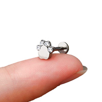 Pendiente de titanio ASTM F136 con forma de pata de gato, circonita y ópalo, para cartílago, tragus, hélix, joyería para piercing corporal