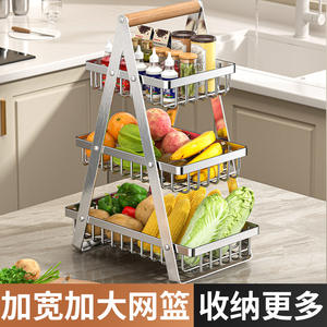 ตะกร้าผลไม้สแตนเลส 3 ชั้น ชั้นวางของแบบพกพาสำหรับห้องครัว ห้องนั่งเล่น ทรงสี่เหลี่ยมแบบตั้งพื้น - Product Image 4