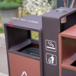Outdoor trash can, stainless steel, <b>with</b> ashtray; galvanized waste <b>bin</b>, double recyclable, <b>with</b> <b>lid</b>. - Product Image 2