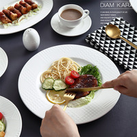 Piring Steak Putih Murni Model Barat Hotel Rumah Piring Sup Keramik Mangkuk Restoran Piring Makanan Bermotif Timbul Kreatif Piring Ikan