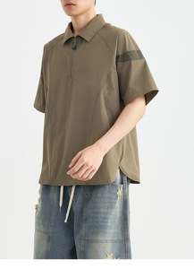 <span class=keywords><strong>เสื้อโปโล</strong></span>ผู้ชายทรงหลวม แขนสั้น สีเขียวล้วน แบบมีซิปครึ่งตัว ผลิตจากผ้าไนลอนผสมสแปนเด็กซ์ แห้งเร็ว รับผลิตตามสั่ง (OEM) พร้อมสกรีนโลโก้ ขายส่ง - Product Image 4