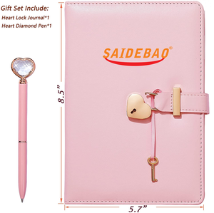 Cubierta de bloqueo en forma de corazón A5, cuaderno secreto, diario con llave, corazón, bolígrafo de diamante, cuero de PU, tapa dura, rosa, Gua, termo PU - Product Image 1