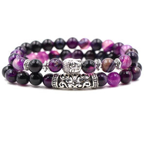 <span class=keywords><strong>Bouddhiste</strong></span> Pierre Naturelle Yoga Bouddha Crâne Patte Lion Casque Léopard Main <span class=keywords><strong>Dragon</strong></span> Hibou Méditation Rayé Violet Bracelet En Perles D'agate - Product Image 5