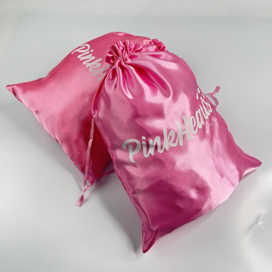 Luxury Silk Satin Bag Custom Logo Printed Cosmetics Pouch Bag Wig Packaging Satin Bags for <b>Small</b> Business - Product Image 3