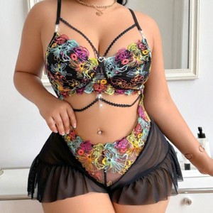 Nuovo Design 4XL <span class=keywords><strong>Sexy</strong></span> rigida traspirante maglia semitrasparente floreale ricamata Lingerie donna <span class=keywords><strong>taglie</strong></span> <span class=keywords><strong>forti</strong></span> san valentino - Product Image 3
