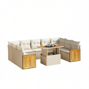 Ensemble de canapés de jardin beige en rotin, mobilier d'extérieur 6 places, design contemporain, panneau en bois de pin - Product Image 1
