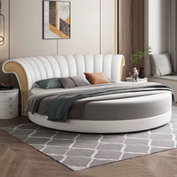 Hochwertiges Hotel-Lederbett Rund Modernes Design Massivholzrahmen Weiches Bettset für Zuhause