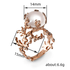 Bague Vintage en Faux Perles et Branches de Corail Creuses pour Femme, Bijou de Doigt Indice Orné de Créateur - Product Image 5