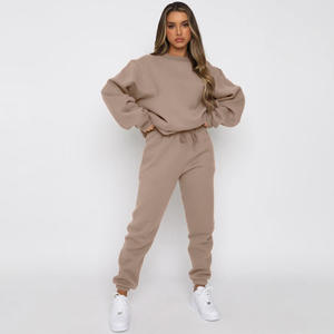 2025 kadın moda kapşonlu uzun pantolon spor seti sonbahar kış düz renk rahat gevşek Hoodie 2 parça Set - Product Image 1