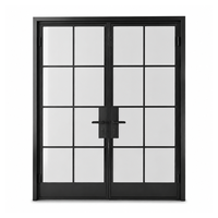 Porte d'entrée commerciale sur mesure en acier noir moderne avec double vitrage pour bureau, hôtel et magasin de détail