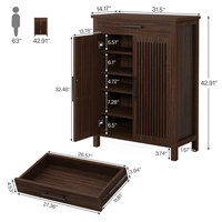 Meuble à chaussures moderne pour salon, rangement 5 niveaux avec portes à persiennes et tiroir, organisateur autoportant en bois