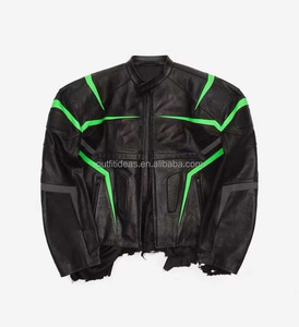 แจ็คเก็ตหนังแท้ มีช่องซิปด้านใน สไตล์เรซซิ่ง หรูหรา แบบยูนิเซ็กซ์ หนังทำสีซีด แจ็คเก็ตหนังผู้ชาย ทรงโอเวอร์ไซส์ สไตล์ไบค์เกอร์ รุ่น 24SS แจ็คเก็ตนักแข่ง - Product Image 3