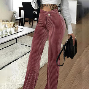 <span class=keywords><strong>Pantalon</strong></span> élégant pour <span class=keywords><strong>femme</strong></span> en <span class=keywords><strong>velours</strong></span> côtelé, taille haute, coupe droite, avec cordon de serrage superposé, idéal pour le bureau - Product Image 2