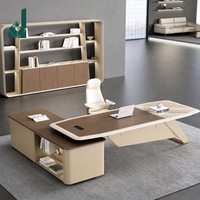 Bureau de direction moderne de luxe en ardoise italienne et placage de noyer, finition laquée nano piano, pieds robustes, table d'appoint pour bureau d'entreprise