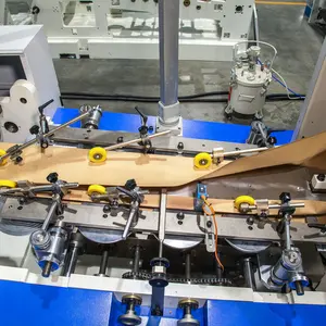 Máquina para fabricar bolsas de papel de alta velocidad con alimentación por rollo, fabricación de bolsas de papel Kraft con mango retorcido
