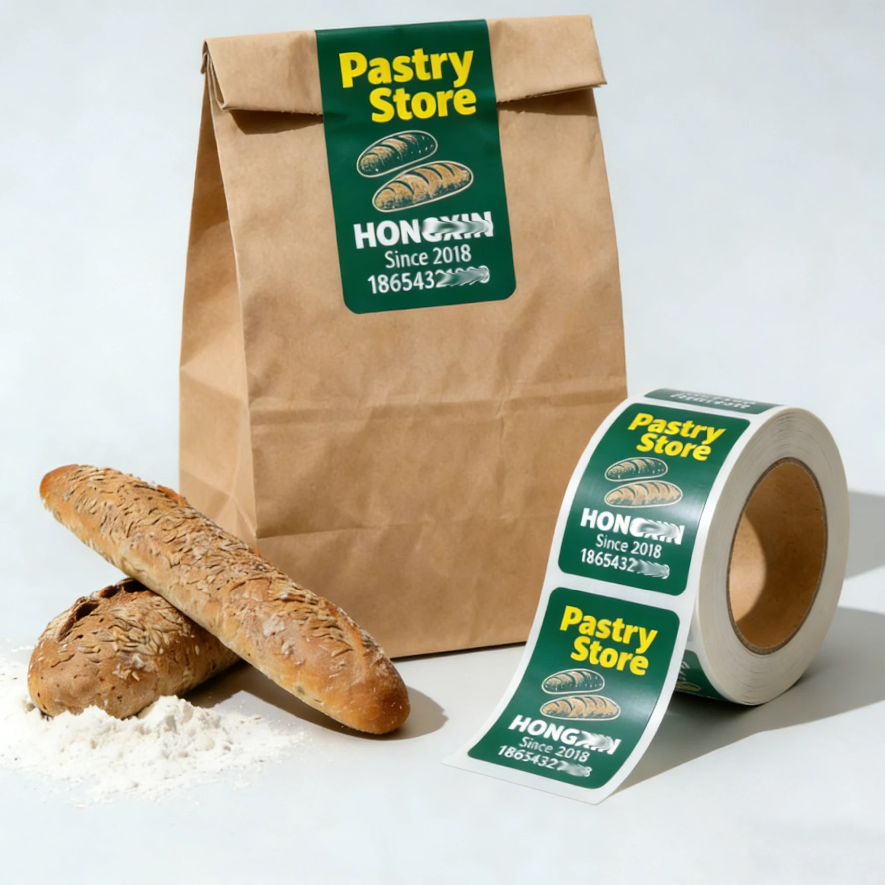 Custom Brand Logo Food Label Stickers Waterproof Vinyl Self-Adhesive Sticker Printing Seal Label Packaging Labels for Paper Bag