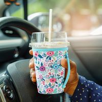 Manchon isotherme réutilisable en néoprène pour boissons froides, avec logo personnalisé, pour tasses à café glacé et autres boissons.