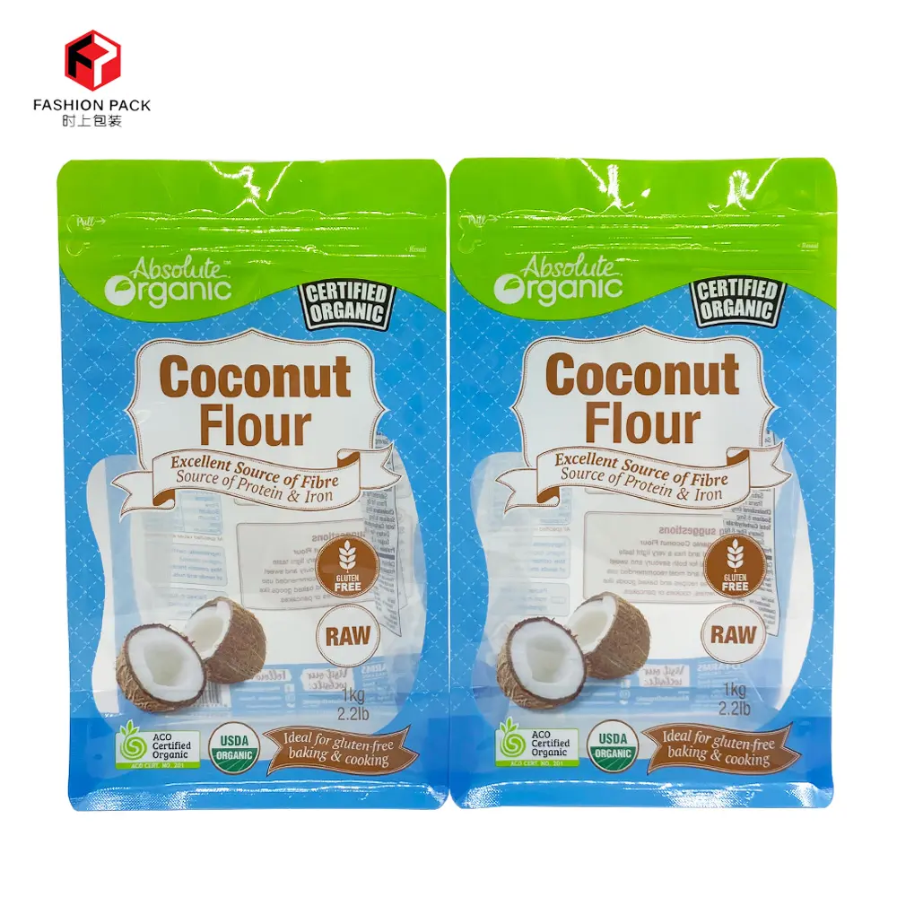 Food Grade Plastic Transparent Bag Coconut Powder Pouch Packaging Flat Bottom Bag