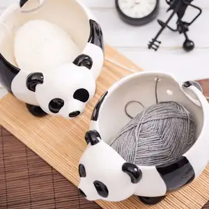 熊猫陶瓷纱碗钩针编织碗手工纱架钩针球钩针便携式装饰编织碗