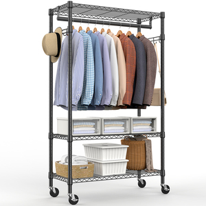 Porte-vêtements moderne ouvert en acier au carbone, anti-poussière, sur pied, pour chambre à coucher, avec étagères de rangement pour pantalons et cravates - Product Image 1