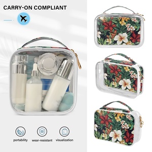 Ensemble de 2 pièces Hawaï personnalisé : Sacs de rangement transparents pour maquillage et trousse de toilette de voyage, motif fleur d'hibiscus Puakenikeni rose vintage - Product Image 5