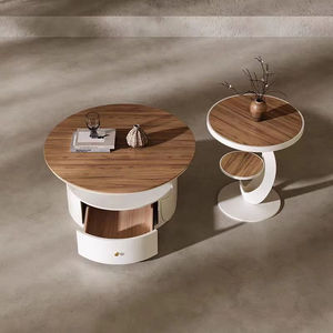 Table basse crème au design français moderne Panneau de haute qualité avec base <span class=keywords><strong>en</strong></span> métal robuste pour petits espaces Plaque de roche ovale de luxe légère - Product Image 1