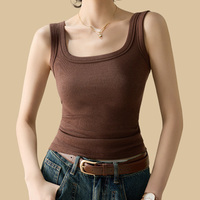 46% Viscose 46% coton 8% Spandex femmes chaud débardeur automne brossé chaud ajusté sans manches t-shirts hauts