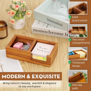Organizador de escritorio de madera con notas adhesivas y caja de almacenamiento para clips de papel para papelería de oficina de 3x3 pulgadas - Product Image 3