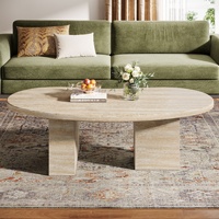 Table basse ovale 45.28 "pour salon, grande table basse moderne, table centrale tout en bois avec pieds de piédestal asymétriques