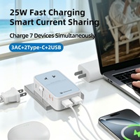 Nuevo Adaptador de Viaje Wontravel Ultra Delgado con 3 Tomas de CA, 25W QC3.0 y 7 Puertos en 1 para Laptop, Cámara y Auriculares, Ideal para Viajes de Negocios