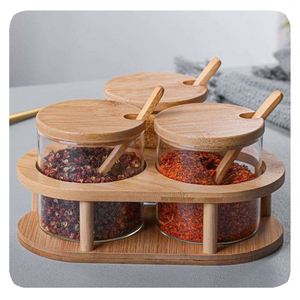<span class=keywords><strong>3</strong></span> confezioni condimenti contenitore scatola <span class=keywords><strong>Set</strong></span> barattolo con coperchio di bambù cucchiaio e supporto Rack per l'organizzazione della cucina cibo - Product Image 2