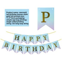 Guirnaldas de Letras con Diseño de Cola de Pez en Papel Dorado con Relieve, Multicolores, para Decoración de Fiestas de Cumpleaños Infantiles