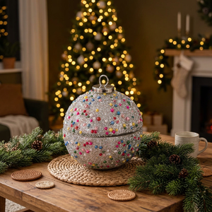 Pot de rangement pour boules de Noël en résine argentée scintillante de haute qualité, décorations de fête perlées multicolores pour la maison et les fêtes - Product Image 3