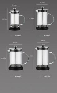 ماكينة صنع القهوة الفرنسية سعة 350 مل/600 مل/800 مل/1000 مل من زجاج البوروسيليكات عالي الجودة بطبقة واحدة، آلة صنع الشاي للاستخدام المنزلي على الطراز الأوروبي - Product Image 5