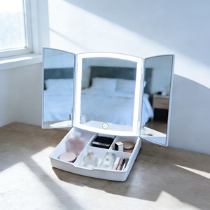 <span class=keywords><strong>Miroir</strong></span> de maquillage LED pliable avec tiroir de rangement, capteur tactile intelligent, <span class=keywords><strong>miroir</strong></span> <span class=keywords><strong>grossissant</strong></span> 5X, <span class=keywords><strong>miroir</strong></span> cosmétique de bureau, vente en gros - Product Image 1