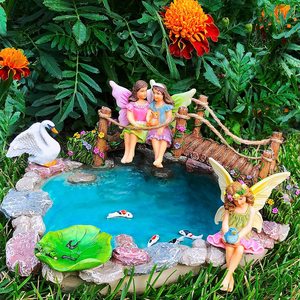 Jardín de hadas estanque de peces Kit miniatura puente Jardín de hadas figuras con accesorios pintado a mano Conjunto de 6 pcs para al aire libre - Product Image 6