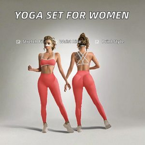 Conjunto Deportivo de Yoga para Mujer, 2 Piezas, Bra y Leggings con Estampado, Spandex/Poliéster Elástico en 4 Direcciones, Ropa de Gimnasio - Product Image 2