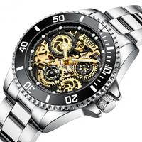 Montre mécanique automatique personnalisée, boîtier en alliage, bracelet en acier inoxydable, lumineuse, multifonction, pour homme, étanche 30M, verre minéral