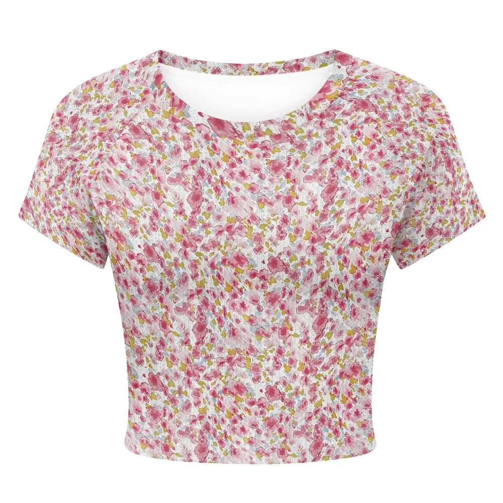 Wholesale 2023 Summer New Fashion Sexy Close-fitting Short Sleeves T-shirt Crop Tops Small Floral Design Women's Top