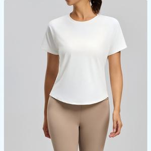 Wholesale Women's Mesh Back <b>Raglan</b> Sleeve Yoga <b>Top</b> Short Sleeve Loose Fit Workout Shirt Breathable Running Gym Athletic Wear - Product Image 2