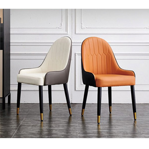 <span class=keywords><strong>Chaise</strong></span> de salle à manger en bois et cuir orange à dossier haut de conception nordique moderne personnalisée pour restaurants - Product Image 3