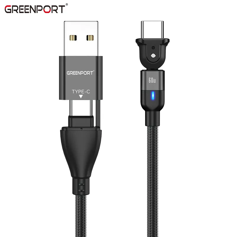 Laptop PD 60W 180 Degree 3A fast Charging USB Cable for Type C phones and computer 2 in 1 USB A+C data transfer cable