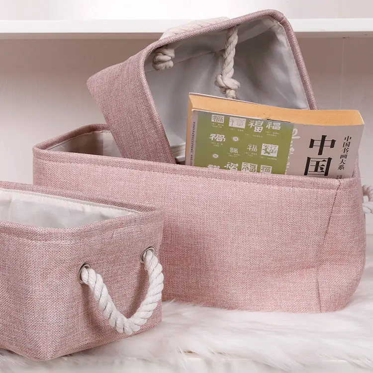 Petit panier pliable gris décoratif pour la maison en tissu sale, organisateur de placard, panier de rangement pour vêtements avec poignée en corde de coton