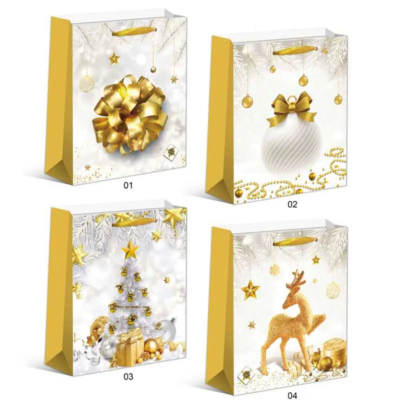 2022 nuovo Design buon natale regalo sacchetto di carta bambini regalo di carta di natale confezione di cartone borsa per dolcetti con manico