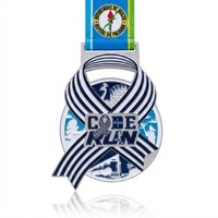 Médaille de course personnalisée en alliage de zinc, gravée au laser, avec ruban de sensibilisation creux, finition argent poli, émail souple, pour événement caritatif de santé