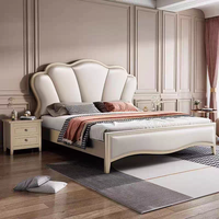 Lit double JINS Machardani avec rangement, design moderne du sommier – Bois massif, cuir véritable, mobilier de chambre pour appartement et entrepôt