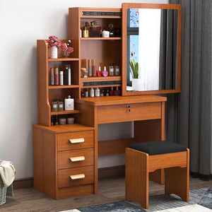 Meuble de chambre à coucher de style européen pour <span class=keywords><strong>filles</strong></span>, coiffeuse d'angle économique en mélamine avec miroir coulissant et miroir LED - Product Image 1