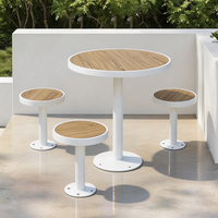 Table de bar extérieure personnalisable, plateau en bois HPL imperméable, base en acier galvanisé, table ronde de jardin, patio, café, bistrot, mobilier