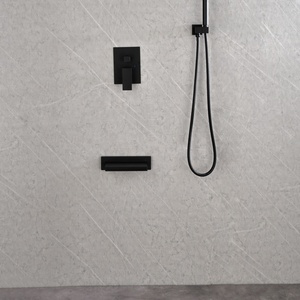 Matte Black 3 Function Concealed Square <strong>Shower</strong> System <strong>Head</strong> Square Pencil Wand Open Waterfall Tub Spout Single Lever Wall Set - Product Image 4